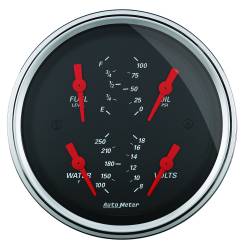 AutoMeter - AutoMeter 1414 Designer Black Quad Gauge 100 PSI/100-250F/8-18V/0-90 Ohm 3-3/8 - Image 1