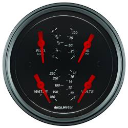 AutoMeter - AutoMeter 1414 Designer Black Quad Gauge 100 PSI/100-250F/8-18V/0-90 Ohm 3-3/8 - Image 2