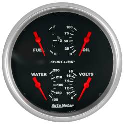 AutoMeter - AutoMeter 3912 Sport-CompQuad Gauge 100-250-DEG F/8-18V/240-33Ohm/100PSI 5" - Image 1