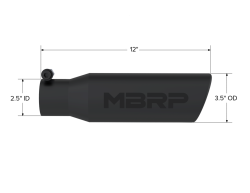 MBRP Exhaust - MBRP Exhaust T5113BLK Blk T304 SS 2.5" Inl Single Wall Rolled Angle 3.5" Out Tip - Image 2