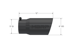 MBRP Exhaust - MBRP Exhaust T5074BLK Black T304 SS 5" Inlet Dual Wall Angle Cut 6" Out Tip - Image 2