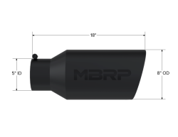 MBRP Exhaust - MBRP Exhaust T5129BLK Blk T304 SS 5" In Single Wall Rolled Angle Cut 8" Out Tip - Image 2