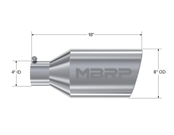 MBRP Exhaust - MBRP Exhaust T5128 T304 SS 4" Inlet Single Wall Rolled Angle Cut 8" Outlet Tip - Image 2