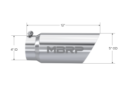 MBRP Exhaust - MBRP Exhaust T5053 T304 SS 4" Inlet Dual Wall Angle Cut 5" Outlet Tip Universal - Image 2
