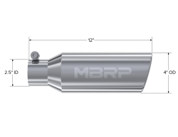 MBRP Exhaust - MBRP Exhaust T5150 T304 SS 2.5" In Single Wall Rolled Angle Cut 4" Outlet Tip - Image 2