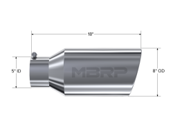 MBRP Exhaust - MBRP Exhaust T5129 T304 SS 5" Inlet Single Wall Rolled Angle Cut 8" Outlet Tip - Image 2