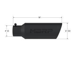MBRP Exhaust - MBRP Exhaust T5130BLK Blk T304 SS 4" In Single Wall Rolled Angle Cut 6" Out Tip - Image 2