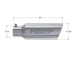 MBRP Exhaust - MBRP Exhaust T5130 T304 SS 4" Inlet Single Wall Rolled Angle Cut 6" Outlet Tip - Image 2