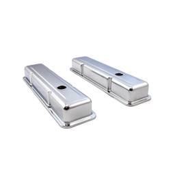 Speedmaster - Speedmaster PCE314.1038.02 Chrome Steel Valve Covers Short w/Hole for Chevy SBC - Image 2