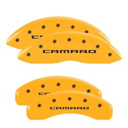 MGP Caliper Covers 14033SCA5YLFront/Rear 4pc Yellow Engraved 10-15 Chevy Camaro