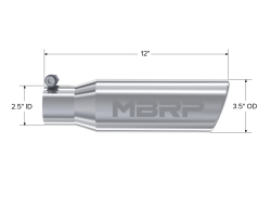 MBRP Exhaust - MBRP Exhaust T5113 T304 SS 2.5" Inlet Single Wall Rolled Angle Cut 3.5" Out Tip - Image 2