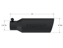 MBRP Exhaust - MBRP Exhaust T5150BLK Blk T304 SS 2.5" In Single Wall Rolled Angle 4" Out Tip - Image 2