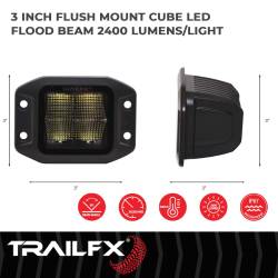TrailFX - TrailFx 2X2CFFMB 3" Fog Light 20W 90DEG Flood 1920LM Black w/Harness & Mount - Image 2