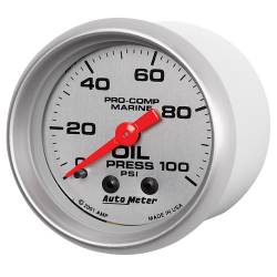 AutoMeter - AutoMeter 200790-33 Marine Mechanical Oil Pressure Gauge Silver 100Psi 2-1/16" - Image 2