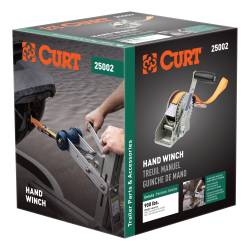CURT - CURT 25002 Hand Crank Winch w/15' Strap & Bow Loop 900 lbs 6.5" Handle - Image 2