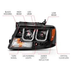 Anzo USA - Anzo USA 111288 Projector Headlight Set w/U-Bar Halo Black for Ford F150 - Image 4
