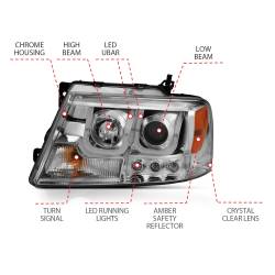 Anzo USA - Anzo USA 111287 Projector Headlight Set w/U-Bar Halo Chrome 04-08 Ford F150 - Image 4