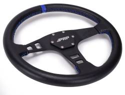 PRP - PRP G211 13" Shallow Dish Leather Wrap Steering Wheel Black/Blue - Image 2