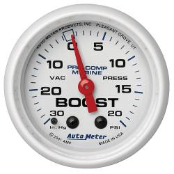 AutoMeter - AutoMeter 200774 Marine Mechanical Vacuum/Boost Gauge White 30" HG/20Psi 2-1/16" - Image 1