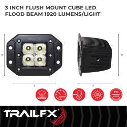 TrailFX - TrailFx 2X2CFFMPR 3" Fog Light 20W 90DEG Flood 1920LM Black w/Harness & Mont - Image 2
