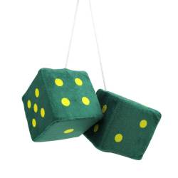 Vintage Parts - Vintage Parts VPADICEDGYL 3" Dark Green Fuzzy Dice w/Yellow Dots Pair - Image 1