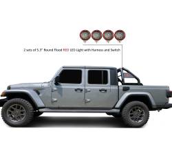 Black Horse Off Road - Black Horse RB09BK-PLFR Roll Bar Kit w/LED Flood Lights RED for 20-25 Gladiator - Image 1