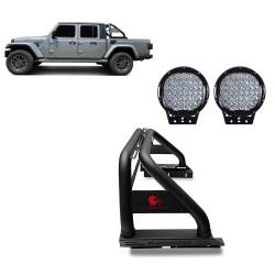 Black Horse Off Road - Black Horse RB09BK-PL69B Roll Bar Kit w/9" LED Lights Black for 20-25 Gladiator - Image 1
