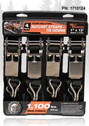 Mile Marker - Mile Marker 1710124 Heavy Duty 1" x 12' Stainless Ratchet Strap 4-pack - Image 1