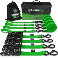 Rhino USA - Rhino USA HDKIT-4PK-GRN 1.6"x8' Heavy Duty Ratchet Tie-Down 4pc Green - Image 1