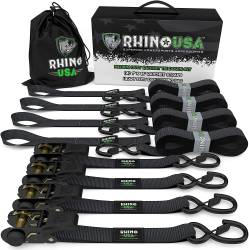 Rhino USA - Rhino USA GMG-R1-4PACK Medium Duty Ratchet Strap Tie-Down 4pc Black - Image 1