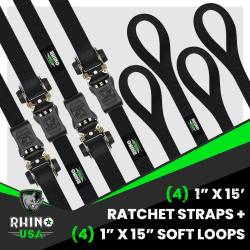 Rhino USA - Rhino USA GMG-R1-4PACK Medium Duty Ratchet Strap Tie-Down 4pc Black - Image 2