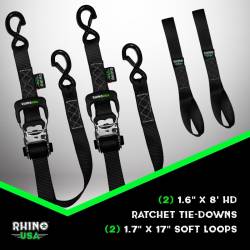 Rhino USA - Rhino USA GRLA-TDWN-SET 1.6"x8' Heavy Duty Ratchet Tie-Downs 2pc Black - Image 2