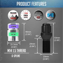 Coyote Premium Wheel Accessories - Coyote 63K548-24BLK 5-Lug Pack Spline Bolt Car M14 1.5x24mm Blk Lugs Only - Image 2