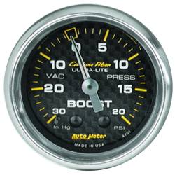 AutoMeter - AutoMeter 4701 Carbon Fiber Mechanical Vacuum/Boost Gauge 30" HG/20PSI 2-1/16" - Image 1