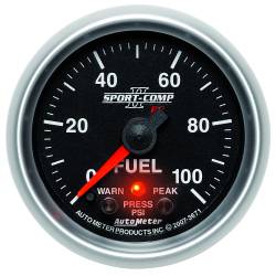 AutoMeter - AutoMeter 3671 Sport-Comp II Fuel Pressure w/Peak & Warn Gauge 0-100PSI 2-1/16" - Image 1