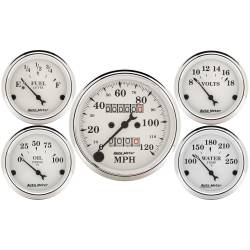 AutoMeter - AutoMeter 1601 Old Tym White 5 Gauge Speedo/Oil/Water/Volt/Fuel 3-1/8" & 2-1/16" - Image 1