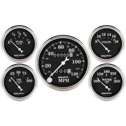 AutoMeter - AutoMeter 1708 Old Tyme Black 5 Gauge 3-1/8/2-1/16" Speedo/Oil/Water/Volt/Fuel - Image 1