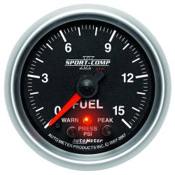AutoMeter - AutoMeter 3667 Sport-Comp II Fuel Pressure w/Peak & Warn Gauge 0-15PSI 2-1/16" - Image 1