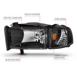 Anzo USA - Anzo USA Black Crystal Headlight Set w/Corners for RAM Trucks 111067 - Image 4