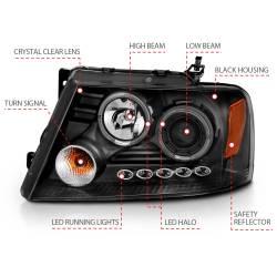 Anzo USA - Anzo USA Projector Headlight Set w/LED Halo Black Ford F150 111204 - Image 4