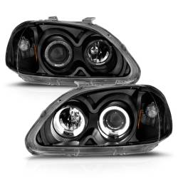 Anzo USA - Anzo 121068 Projector Headlight Set w/LED Halo Black for 96-98 Honda Civic - Image 2