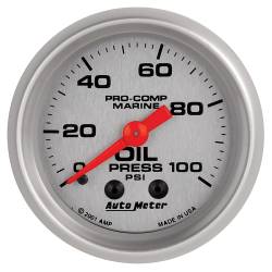 AutoMeter - AutoMeter 200790-33 Marine Mechanical Oil Pressure Gauge Silver 100Psi 2-1/16" - Image 1