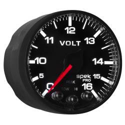 AutoMeter - AutoMeter P344328 Spek-Pro Voltmeter Gauge Black/Blk 0-16V 2-1/16" Stepper Motor - Image 1