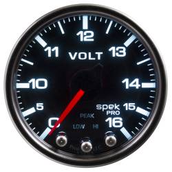 AutoMeter - AutoMeter P34452 Spek-Pro Voltmeter Gauge Black/Bk 0-16V 2-1/16" Stepper Motor - Image 1
