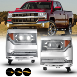 Winjet - Winjet CHRNG0673C-GBC-SQ Dual Projector LED Headlights for Chevy Silverado 1500 - Image 2