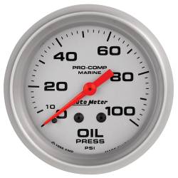 AutoMeter - AutoMeter 200777-33 Marine Mechanical Oil Pressure Gauge Silver 0-100Psi 2-5/8" - Image 1