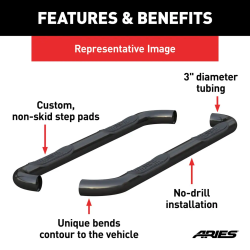 ARIES - ARIES 214009 3" Round Black Stainless Side Bars 99-18 Silverado/Sierra Ext Cab - Image 1
