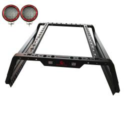 Black Horse Off Road - Black Horse TR01B-PLFR Overland Bed Rack w/5.3" RED LED Blk 800 Lbs Capacity - Image 1