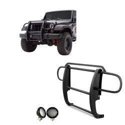 Black Horse Off Road - Black Horse 17JPWRMA-PLFB Black Grille Guard w/LED for 07-17 Jeep Wrangler - Image 1
