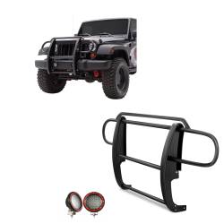 Black Horse Off Road - Black Horse 17JPWRMA-PLFR Black Grille Guard w/LED for 07-18 Jeep Wrangler JK - Image 1